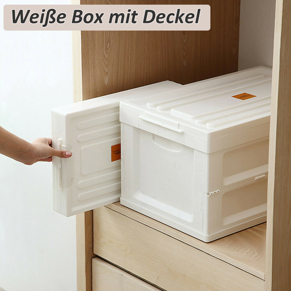 Premium faltbare Aufbewahrungsbox mit Deckel Faltbox Box Klapp Kiste KFZ Reise Weiß 50L