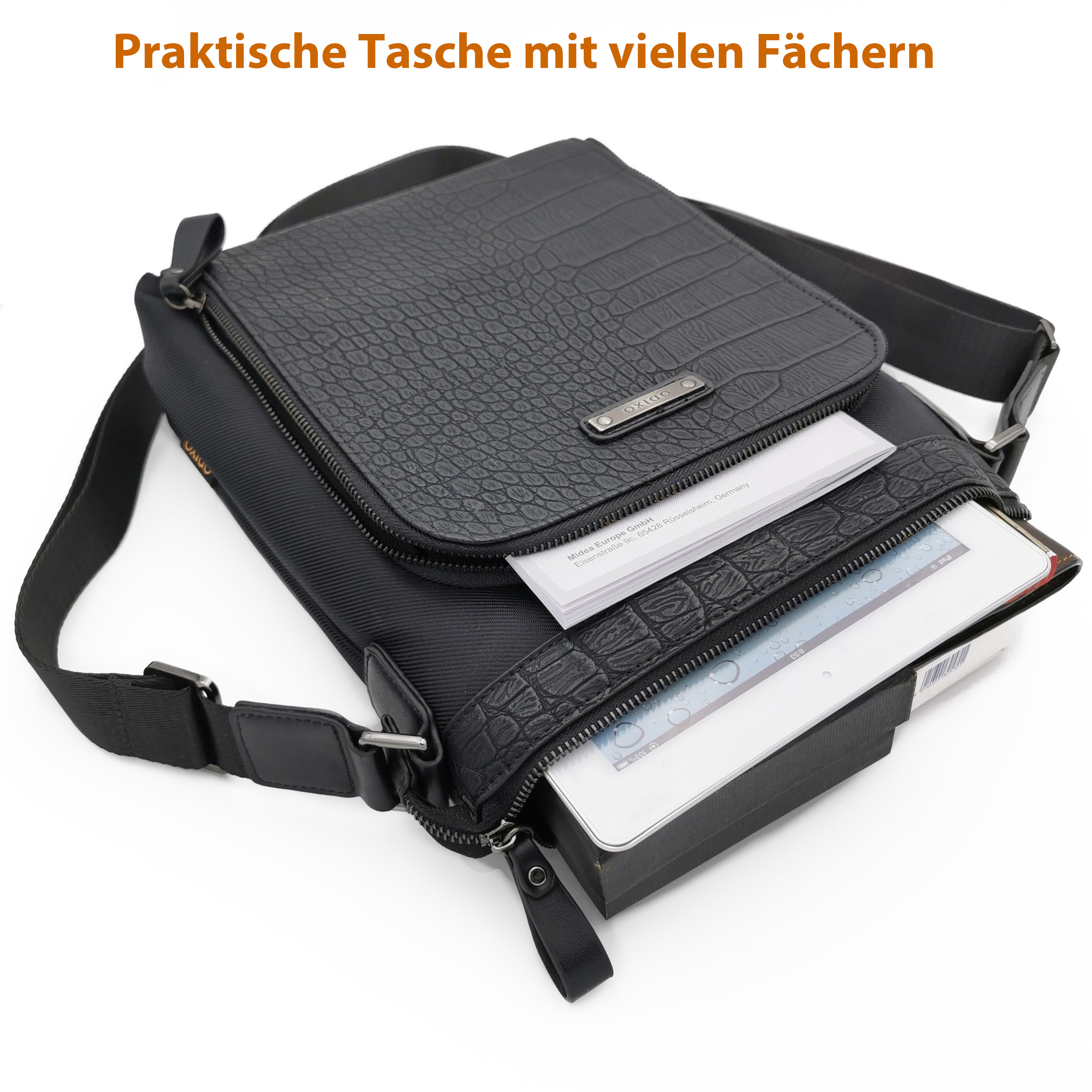 ODIXO Umhängetasche Messenger Bag Schwarz B2309-1 Deluxe Edition