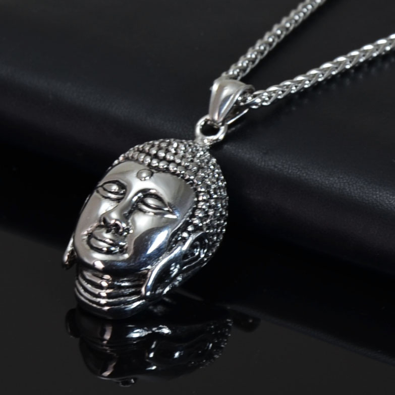 Edelstahl Halskette (55cm, 3mm) mit 3D Anhänger Buddha Buddhakopf