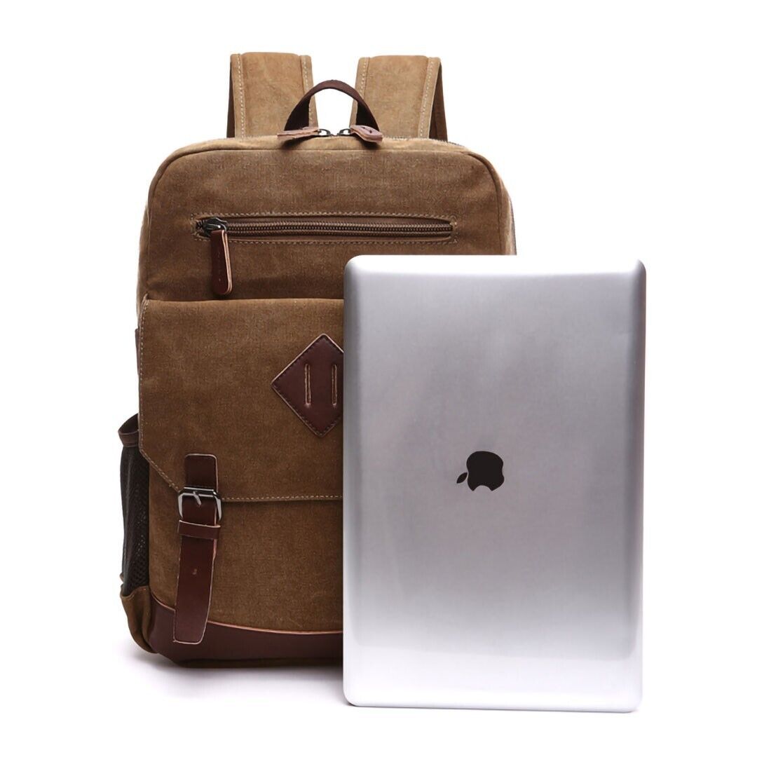 ODIXO Herren Canvas Rucksack Laptop Notebook Backpack 2 Hauptfächer Braun 50039