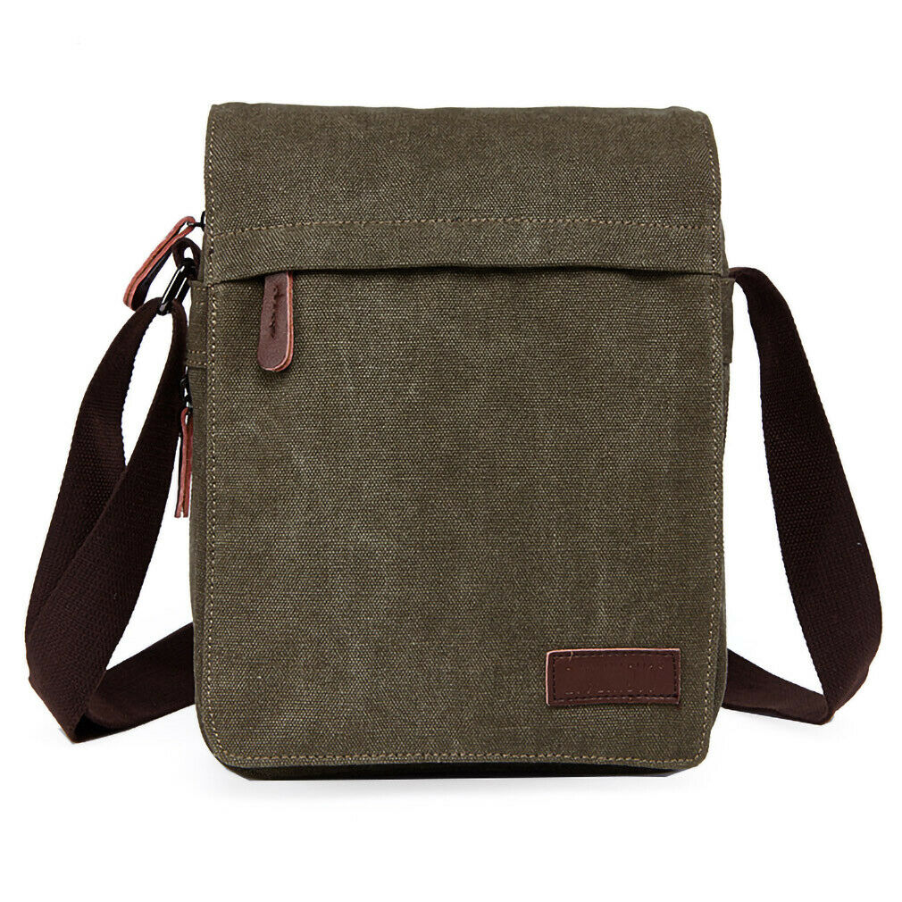 Vintage Herren Umhängetasche Canvas Schulter Tasche Messenger Bag Tagestasche Olivgrün