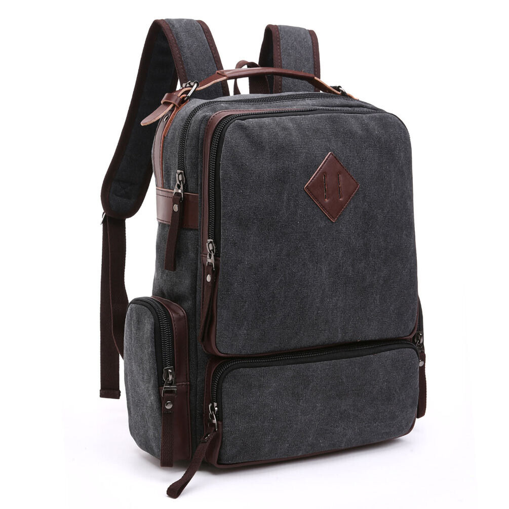 ODIXO Premium Herren Canvas Rucksack Laptop Notebook Backpack Arbeit Freizeit Schwarz 50027