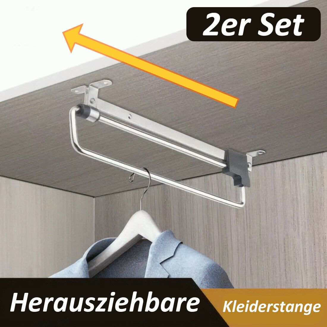 2er Set Ausziehbare Einbau Kleider Stange aus Metall für z.B. Kleiderbügel Hosen 45 cm