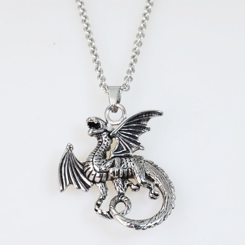 Design Edelstahl Halskette mit Anhänger fliegender Drache Dragon Design Edelstahl Halskette mit Anhänger fliegender Drache Dragon