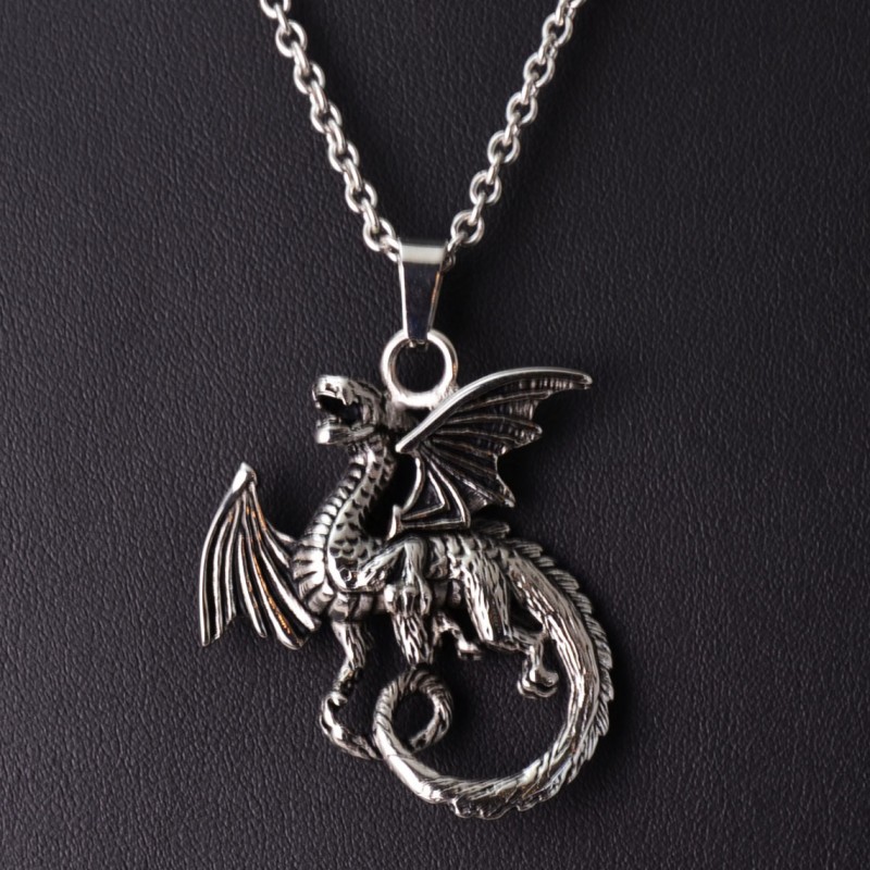 Design Edelstahl Halskette mit Anhänger fliegender Drache Dragon Design Edelstahl Halskette mit Anhänger fliegender Drache Dragon