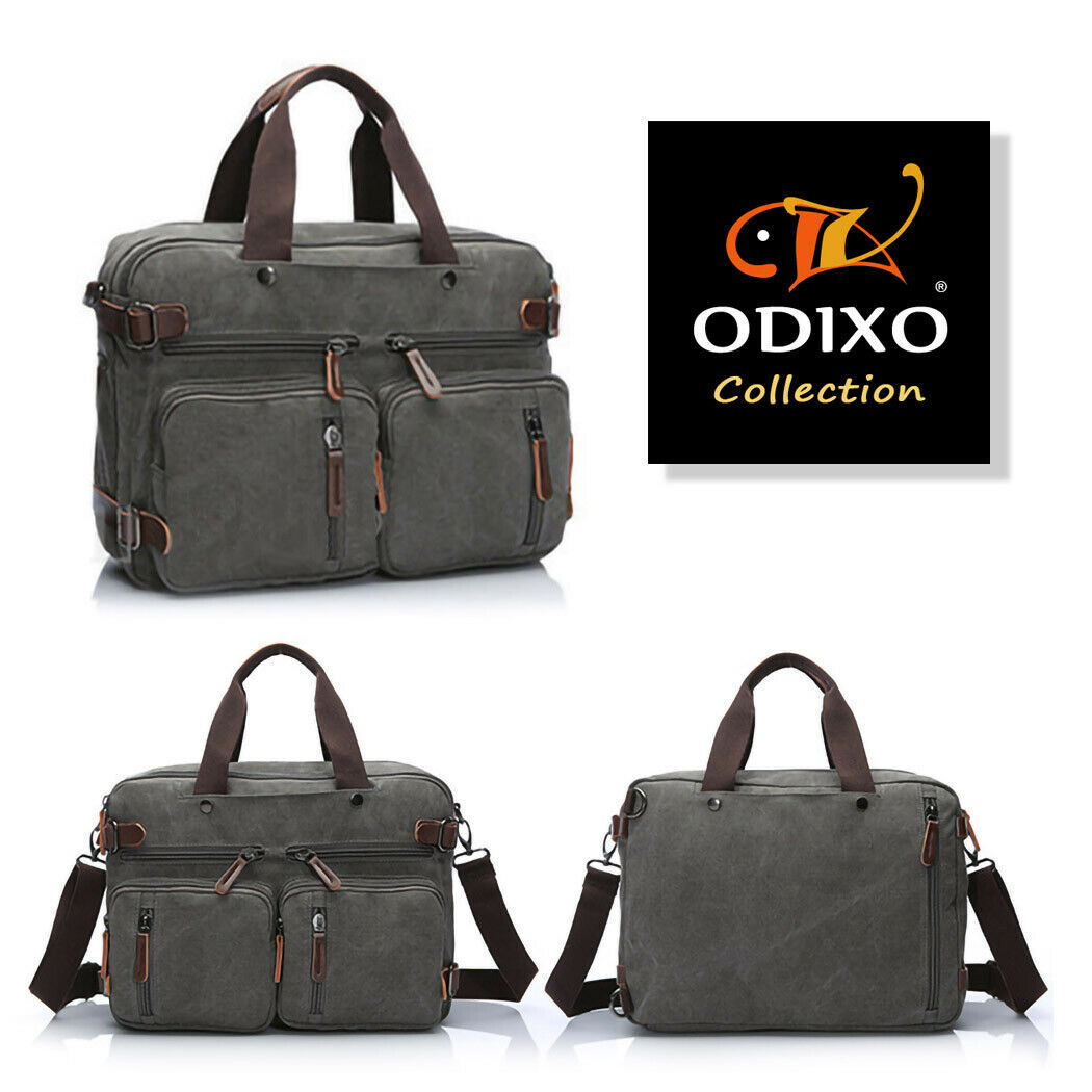 ODIXO Vintage Herren Umhängetasche Canvas Hand Tasche Tablet Rucksack Messenger Bag Grau B28691-3