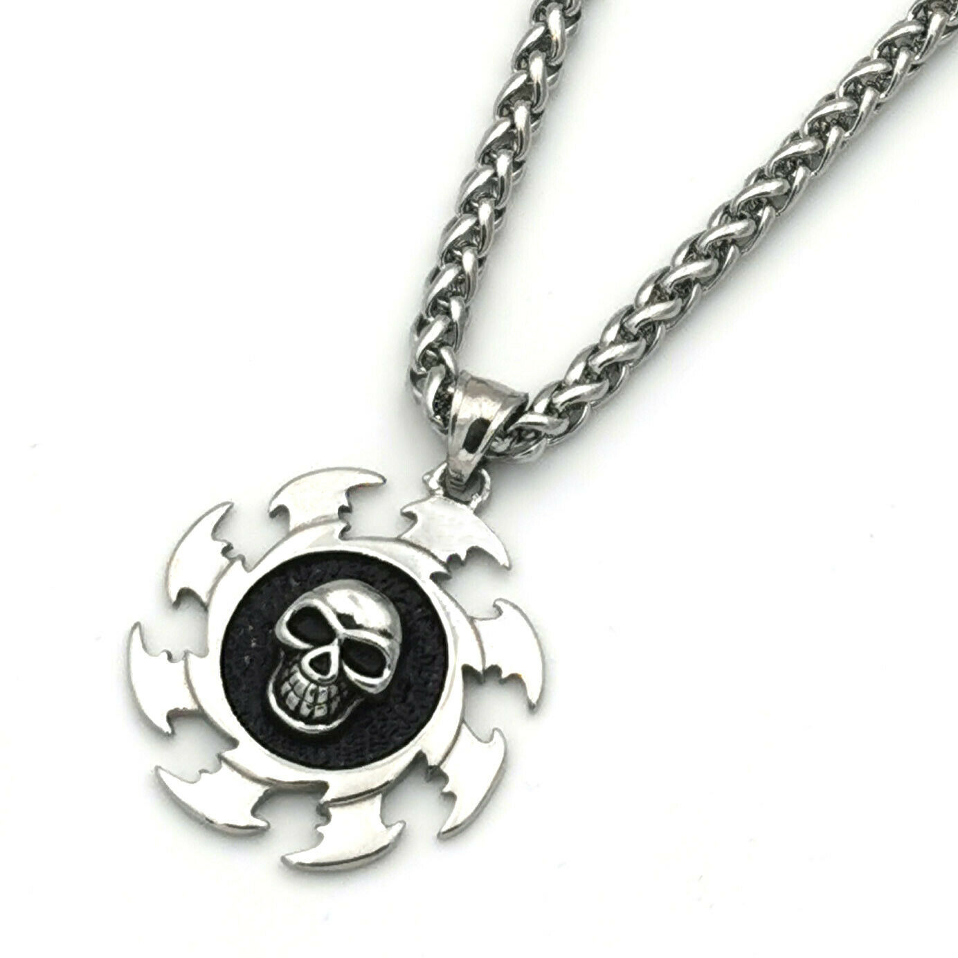 Design Edelstahl Herren Kette Halskette mit 3D Anhänger Teufelsrad Totenkopf