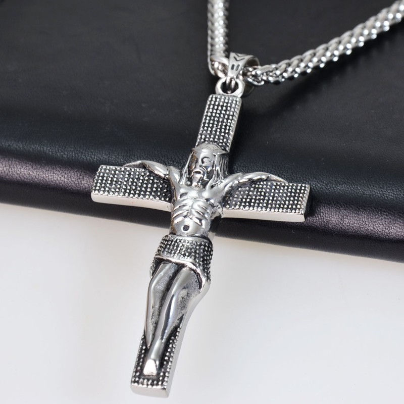 Edelstahl Halskette mit XL Anhänger KREUZ MIT JESUS Edelstahl Halskette mit XL Anhänger KREUZ MIT JESUS