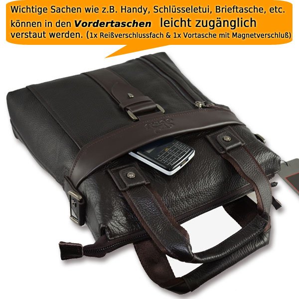 ODIXO Herren Umhängetasche Aktentasche Messenger Bag Echtleder Braun BM2821-2F