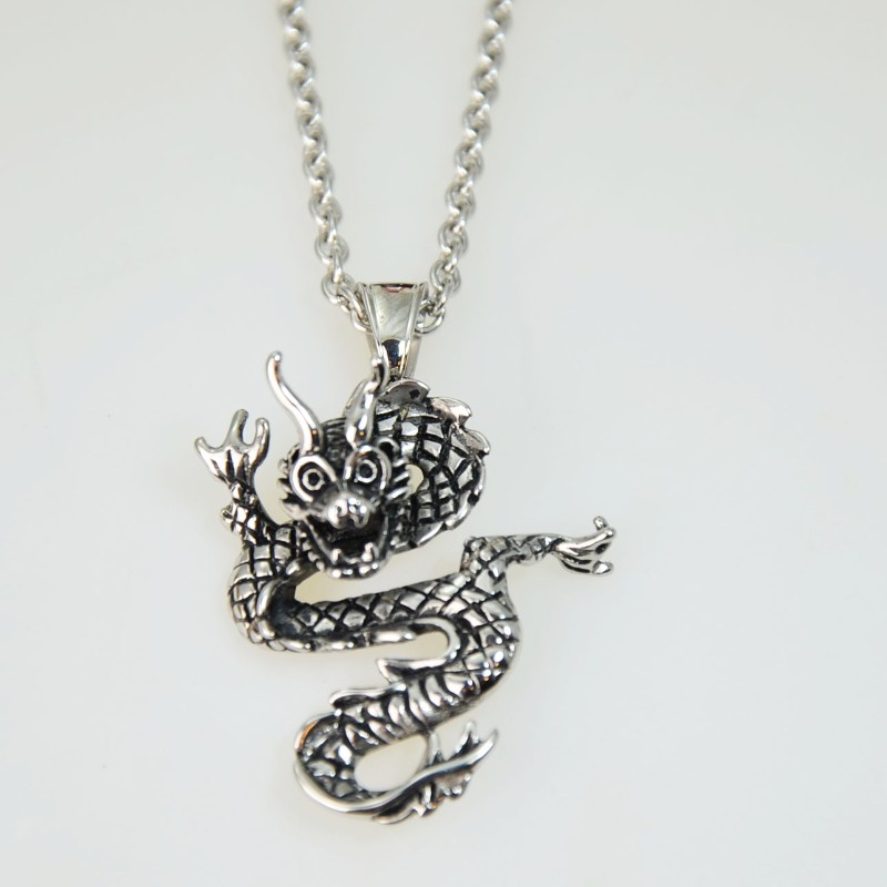 Edelstahl Halskette mit 3D Anhänger Chinesischer Drache Edelstahl Halskette mit 3D Anhänger Chinesischer Drache