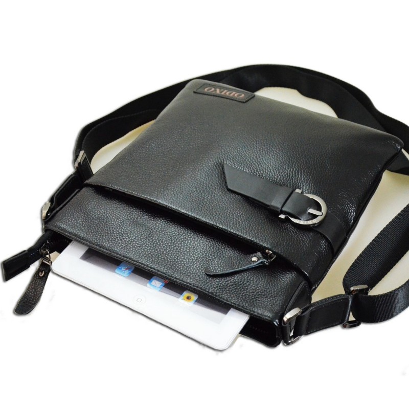 ODIXO Herren Umhängetasche Messenger Bag Schwarz Echtleder B2937-1