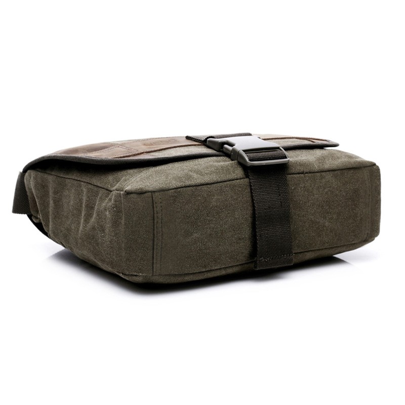 Yeso Outmaster Herren Umhängetasche Canvas Messenger Bag mit Echtleder Applikationen