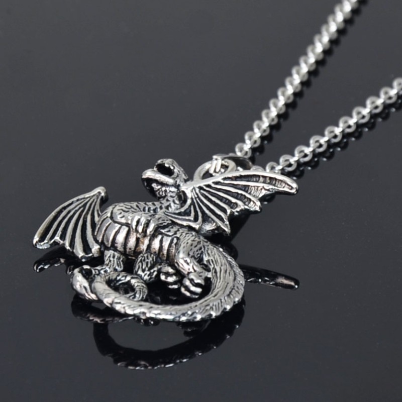 Design Edelstahl Halskette mit Anhänger fliegender Drache Dragon