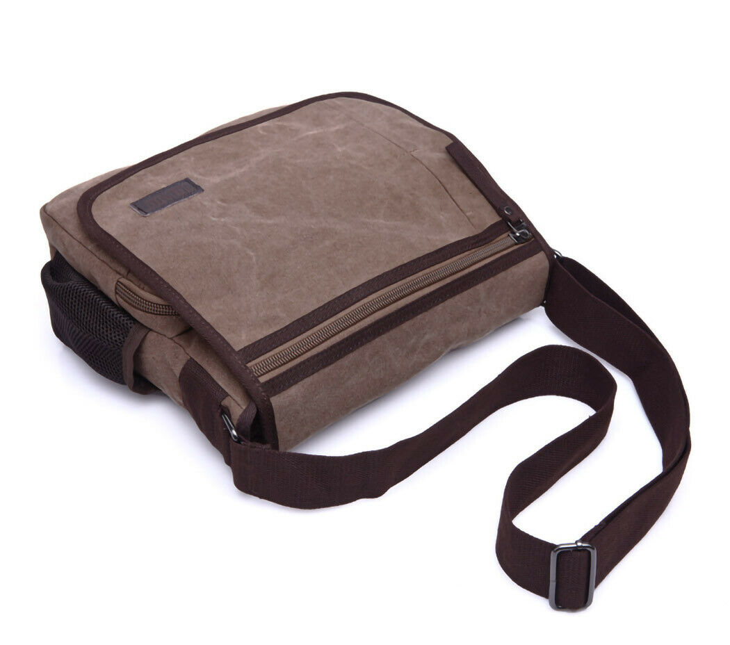 Herren Canvas Umhängetasche Tasche Messenger Bag mit Fach für iPad Tablet Braun