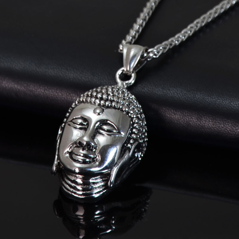 Edelstahl Halskette (55cm, 3mm) mit 3D Anhänger Buddha Buddhakopf