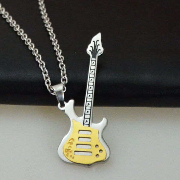 Edelstahl Halskette 50 cm Kette mit Anhänger Gitarre in Farbe Gold