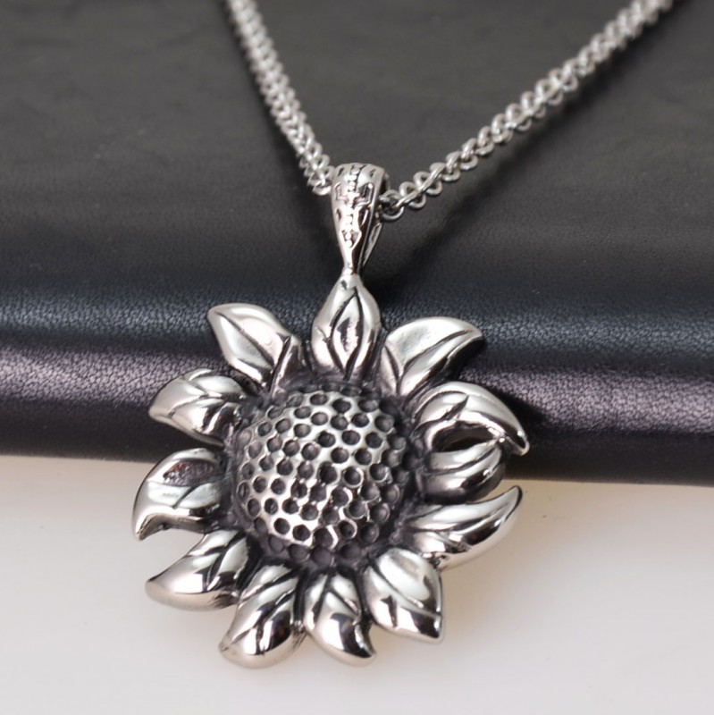 Design Edelstahl Halskette mit Anhänger Sonnenblume