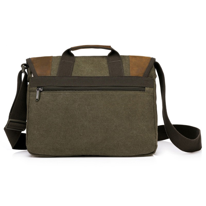 Yeso Outmaster Herren Umhängetasche Canvas Messenger Bag mit Echtleder Applikationen