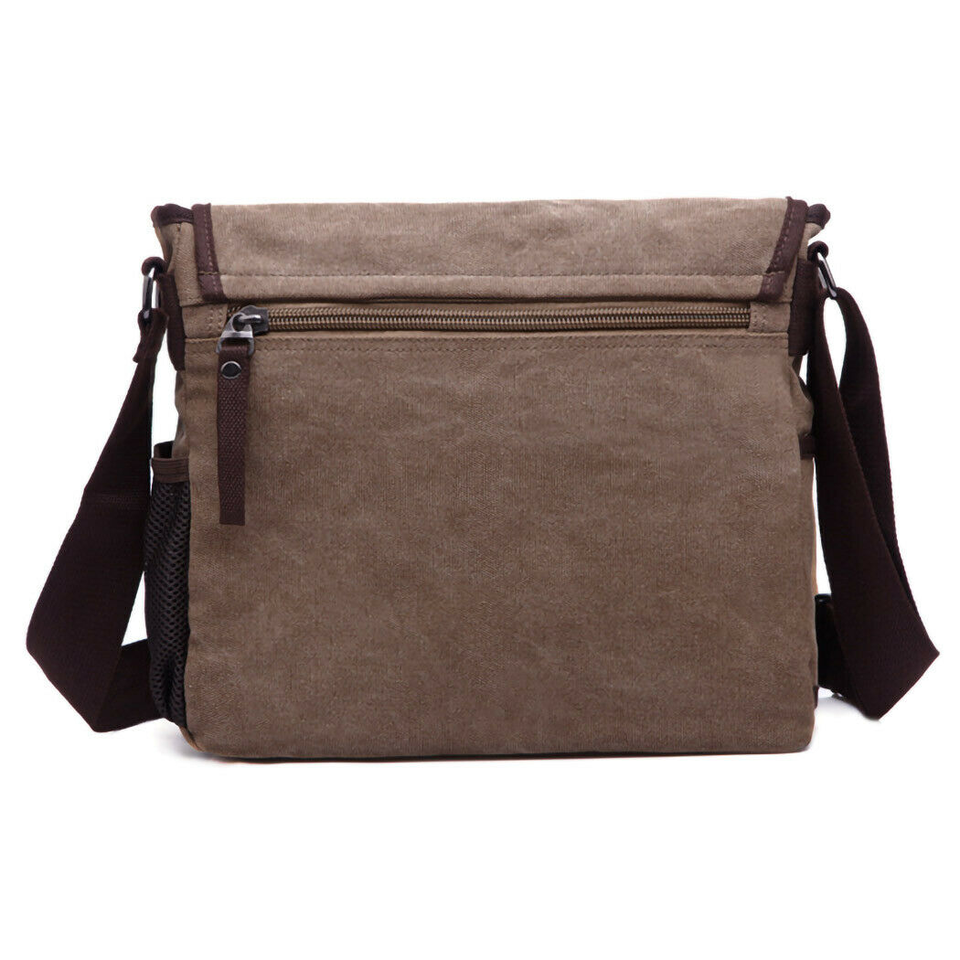 Herren Canvas Umhängetasche Tasche Messenger Bag mit Fach für iPad Tablet Braun