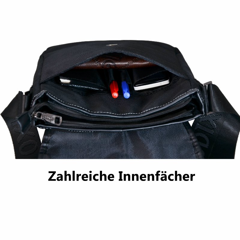 ODIXO Premium Herren Umhängetasche Schultertasche Messenger Bag Schwarz B2333-1