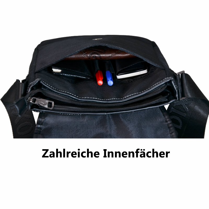 ODIXO Premium Herren Umhängetasche Schultertasche Messenger Bag Schwarz B2333-1 ODIXO Premium Herren Umhängetasche Schultertasche Messenger Bag Schwarz B2333-1
