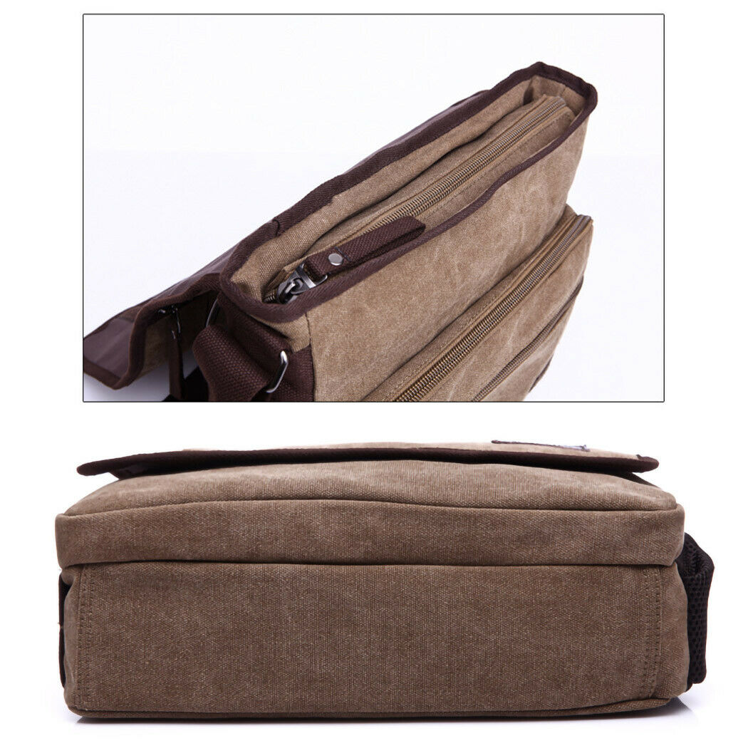 Herren Canvas Umhängetasche Tasche Messenger Bag mit Fach für iPad Tablet Braun