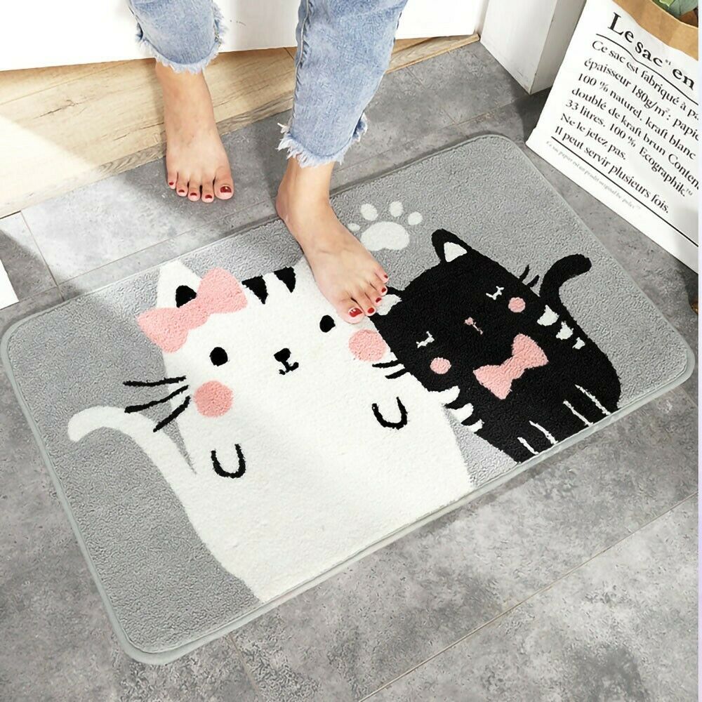 Kinder Mädchen Zimmer Fußmatte Bad Wohnmatte mit Katzen Katze Cat Anti Rutsch Unterlage 80 x 50 cm