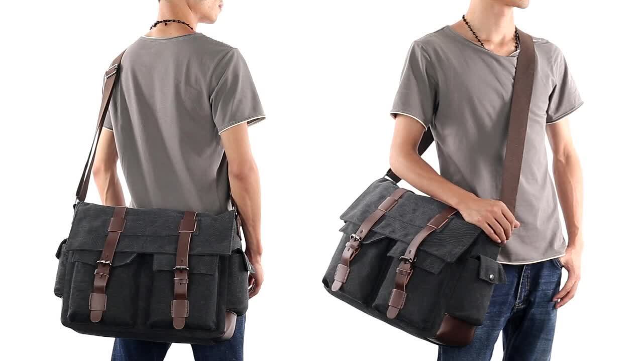 ODIXO Vintage Herren Umhängetasche Canvas Schulter Tasche Messenger Bag Tablet Fach Schwarz 58168-1