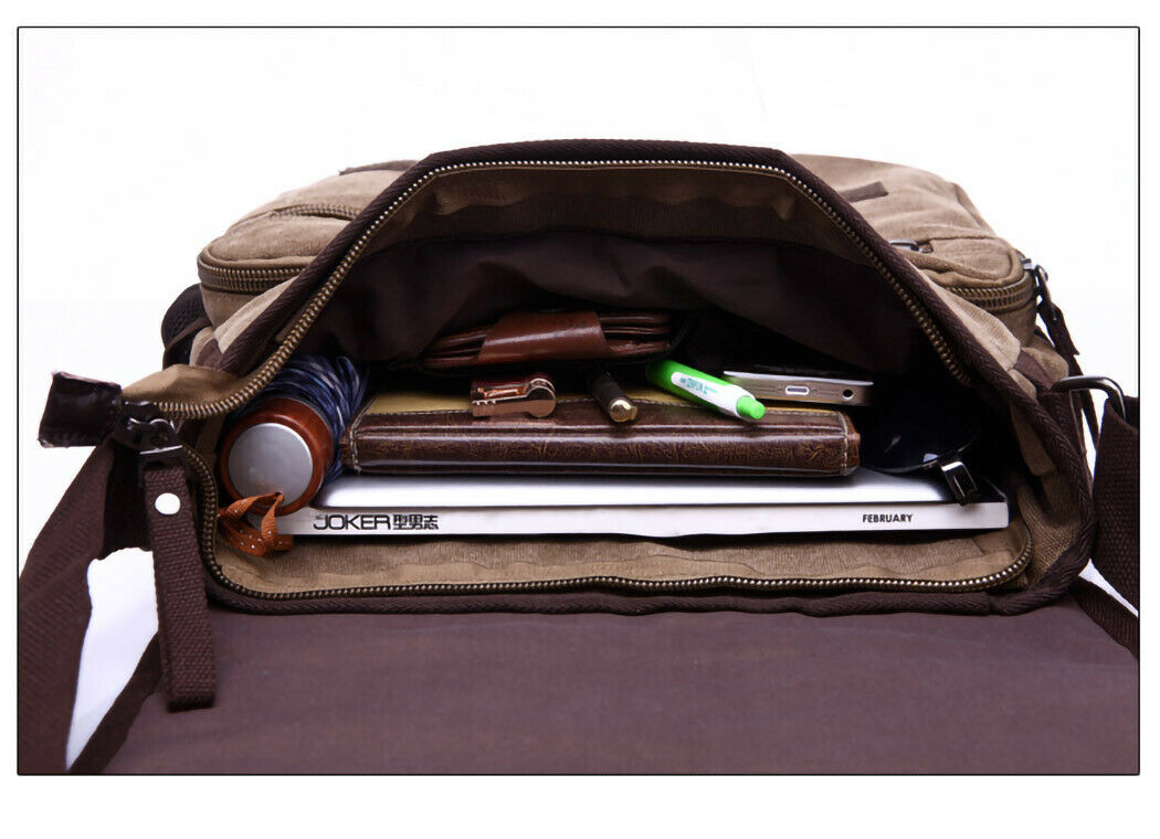Herren Canvas Umhängetasche Tasche Messenger Bag mit Fach für iPad Tablet Braun