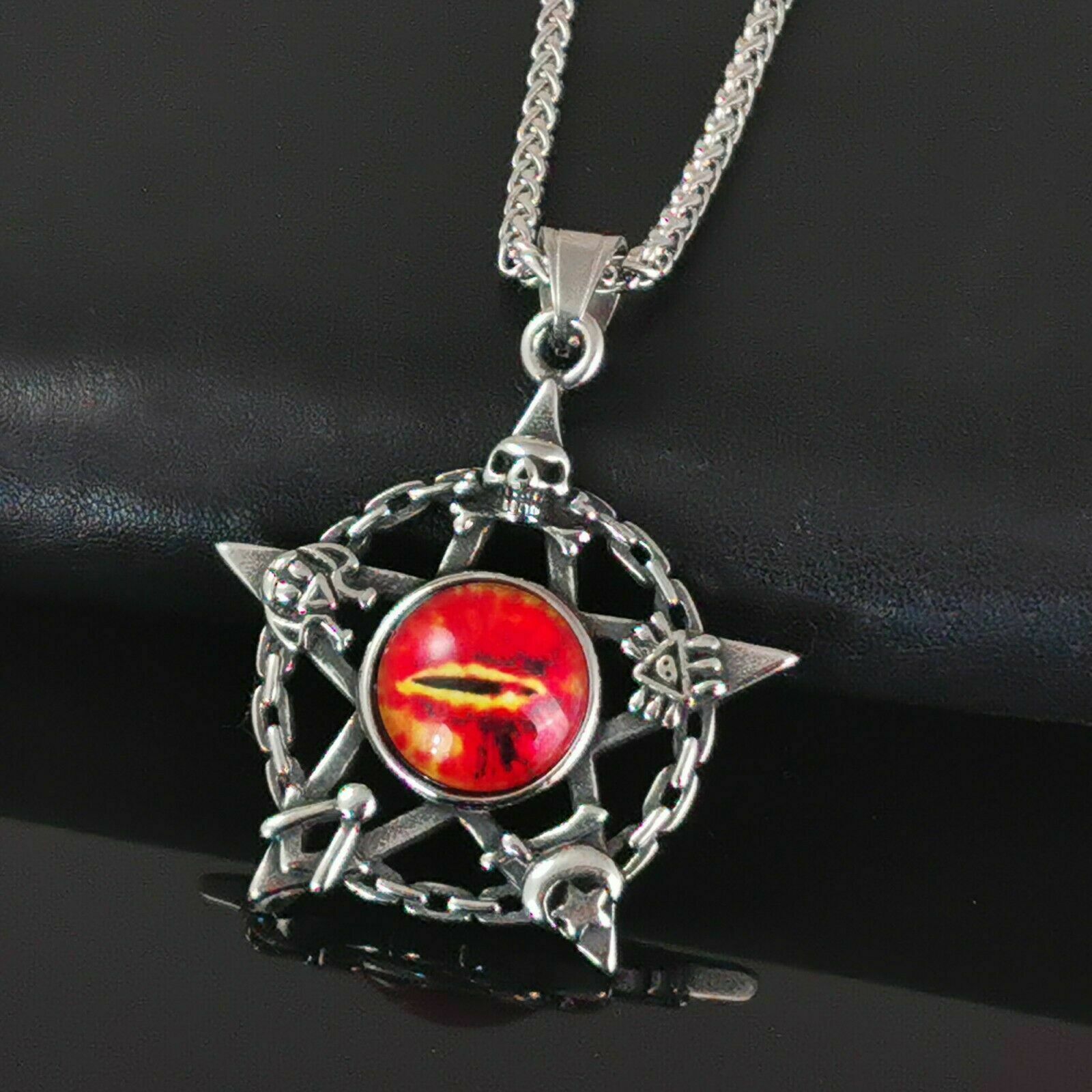 Design Edelstahl Halskette Kette mit 3D Anhänger Auge des Teufels Totenkopf Silber-Rot Design Edelstahl Halskette Kette mit 3D Anhänger Auge des Teufels Totenkopf Silber-Rot