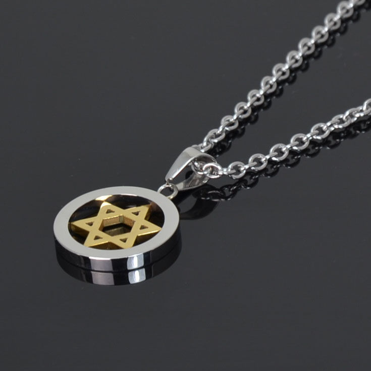 Edelstahl Halskette mit Anhänger Hexagramm Sechsstern in Farbe Gold-Silber Edelstahl Halskette mit Anhänger Hexagramm Sechsstern in Farbe Gold-Silber