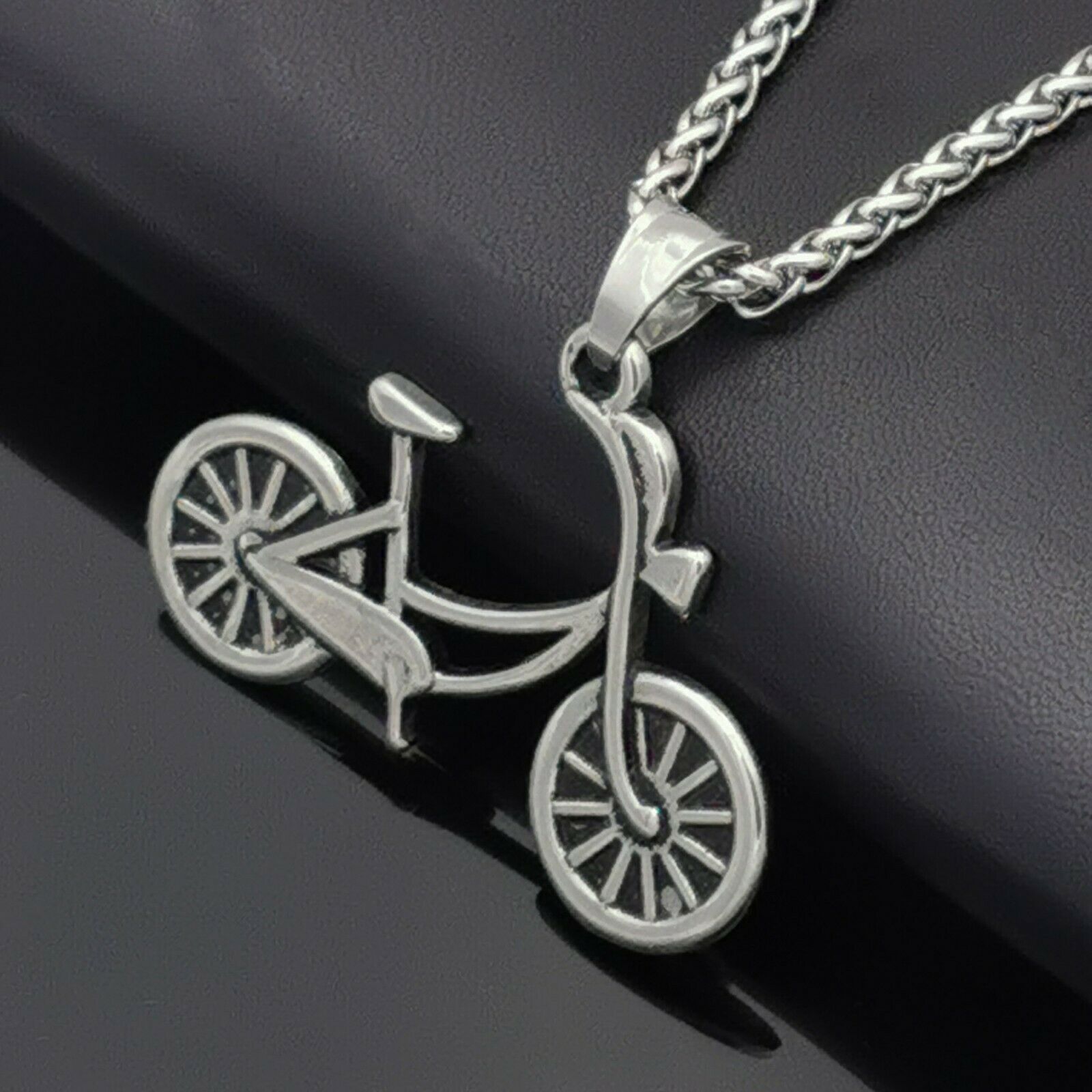 Edelstahl Halskette Kette mit Anhänger Design Fahrrad Bike