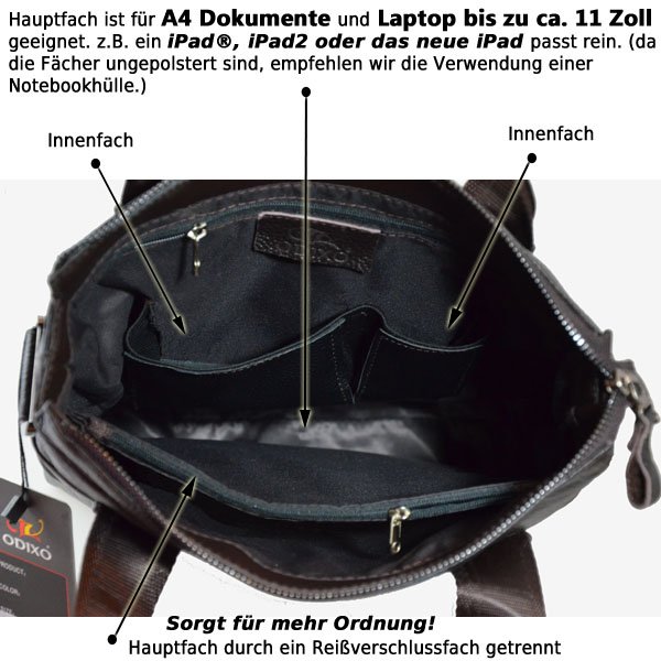 ODIXO Herren Umhängetasche Aktentasche Messenger Bag Echtleder Braun BM2821-2F