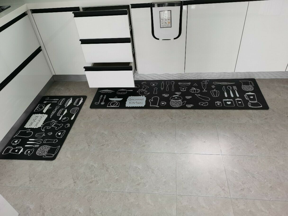 2er Set Premium Küche Wohnmatte Fußmatte Teppich Antirutsch Bad Wohnzimmer Matte Küche (Dunkel) 2er Set Premium Küche Wohnmatte Fußmatte Teppich Antirutsch Bad Wohnzimmer Matte Küche (Dunkel)