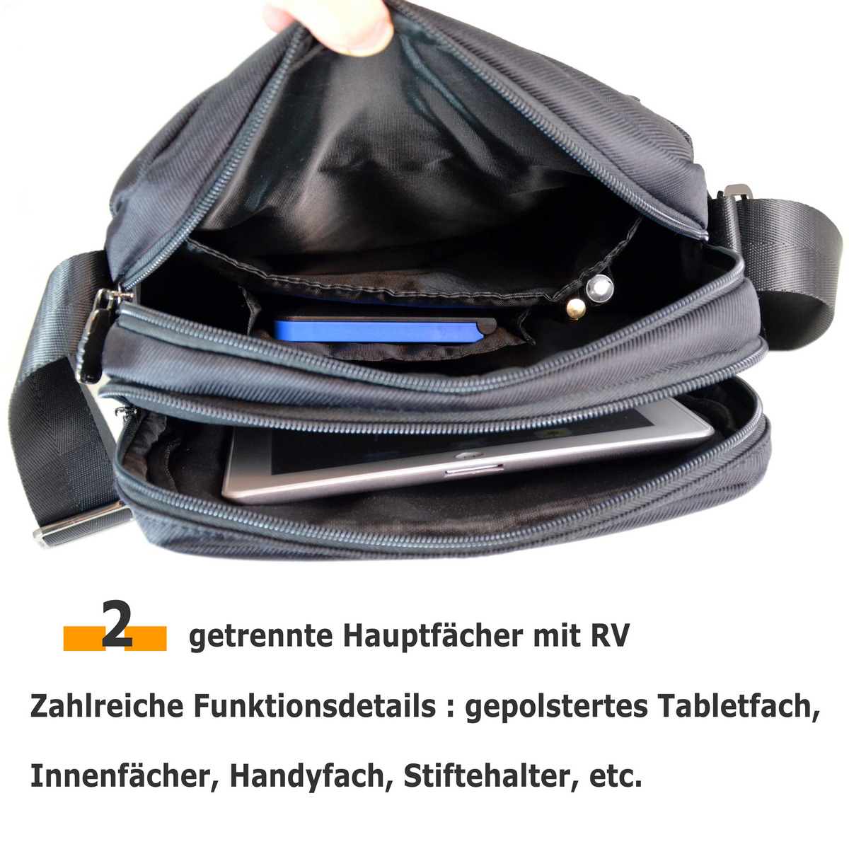 ODIXO Herren Umhängetasche Messenger Bag Schwarz B2169-1 Comfort Edition