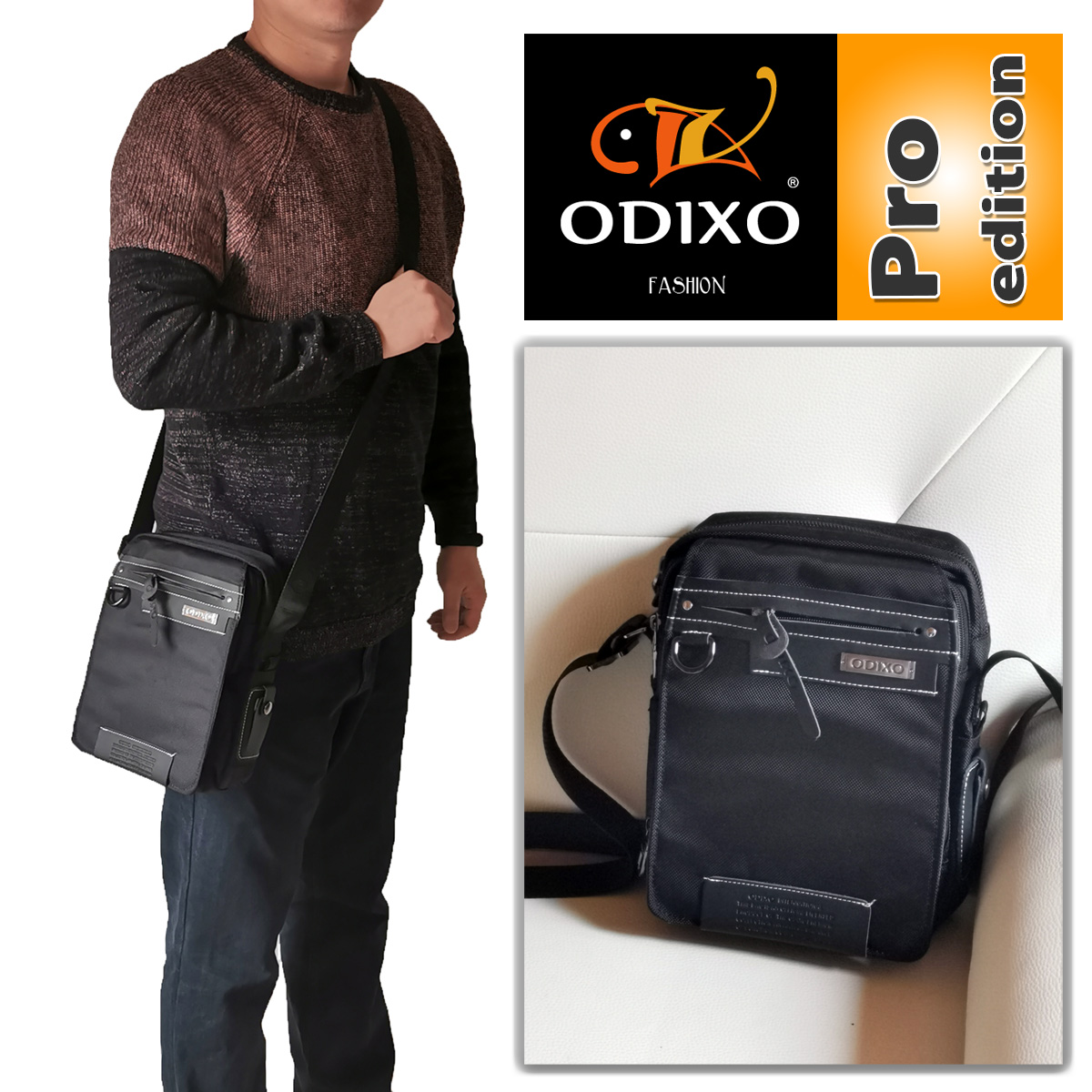 ODIXO Premium Umhängetasche Messenger Bag Schwarz B2565-1 Professional Edition