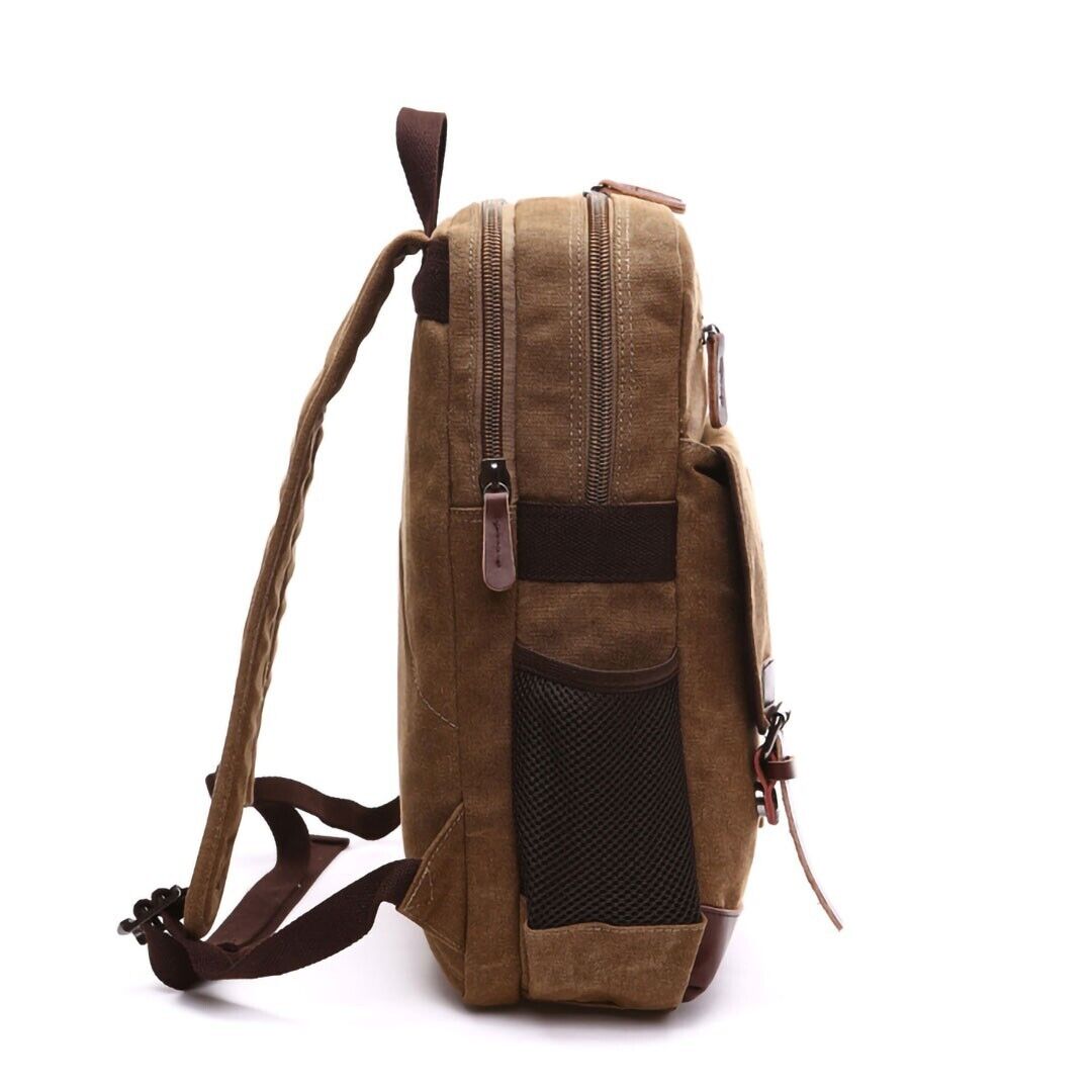 ODIXO Herren Canvas Rucksack Laptop Notebook Backpack 2 Hauptfächer Braun 50039