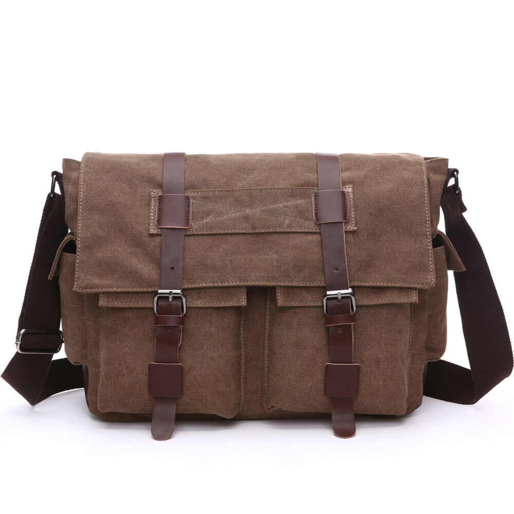 ODIXO Vintage Herren Umhängetasche Canvas Schulter Tasche Messenger Bag Tablet Fach Braun 58168-2