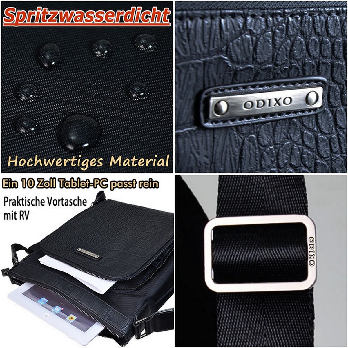 ODIXO Umhängetasche Messenger Bag Schwarz B2309-1 Deluxe Edition