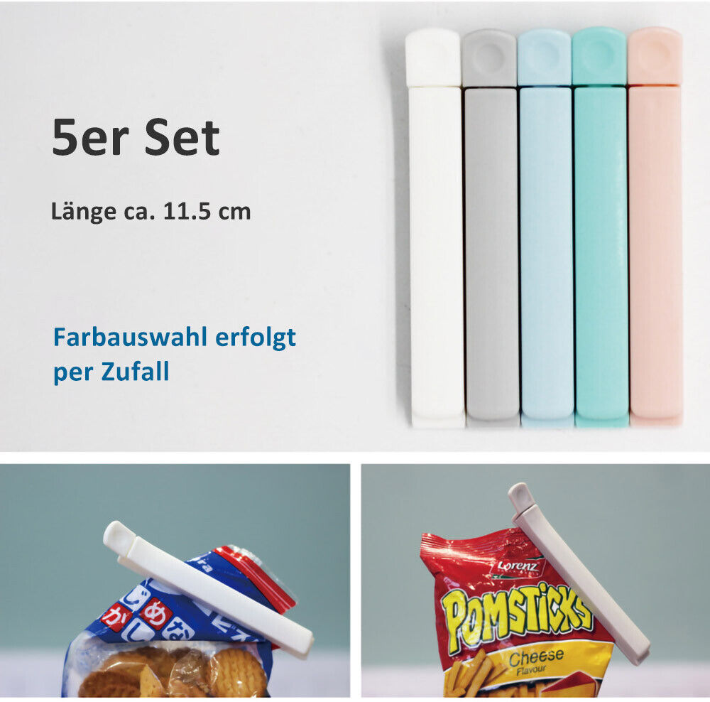 5er Set Tüten Beutel Verschluss Klammer Farbe Clips frisch halten Aroma schützen