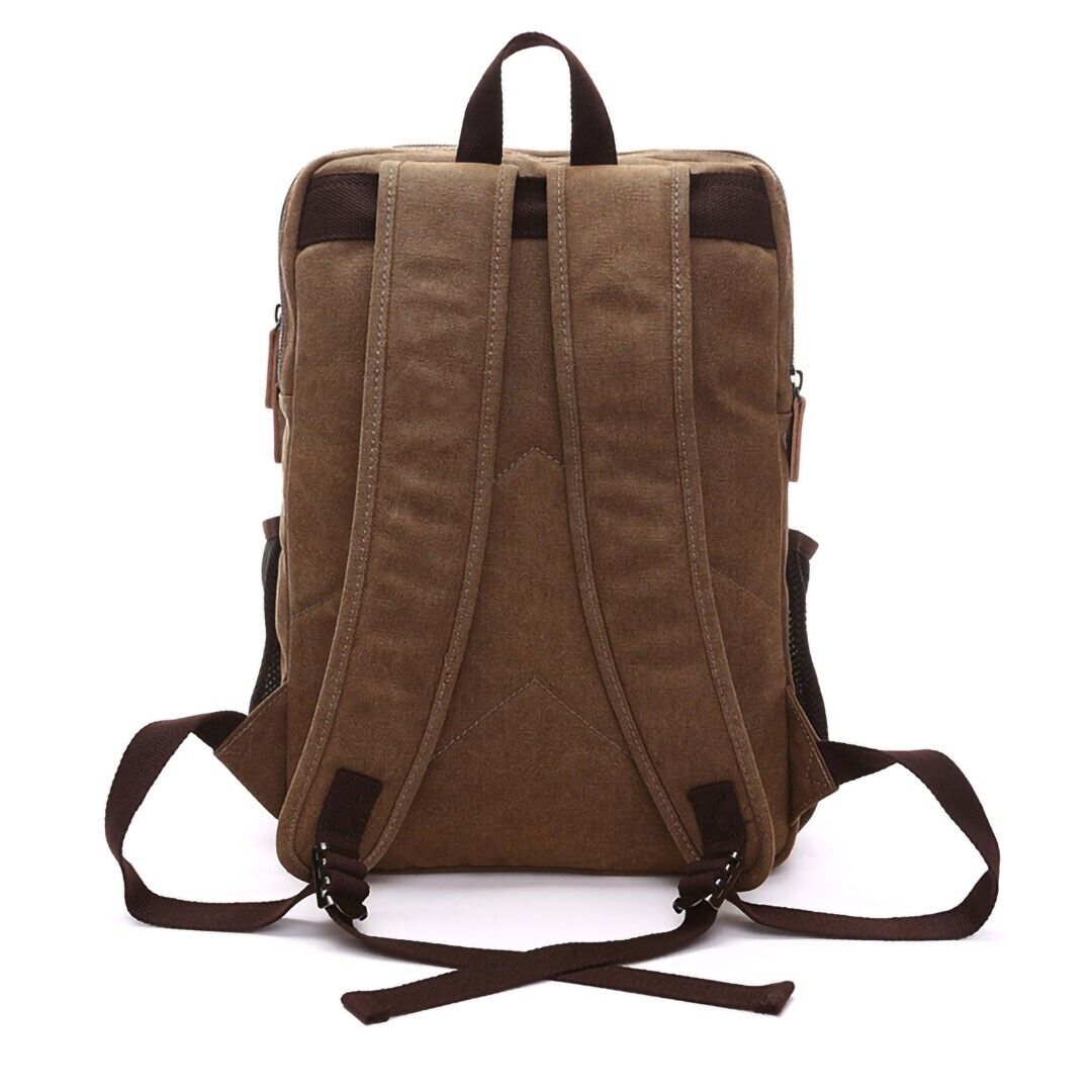 ODIXO Herren Canvas Rucksack Laptop Notebook Backpack 2 Hauptfächer Braun 50039