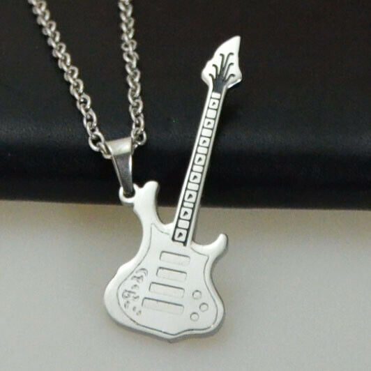 Edelstahl Halskette 50 cm Kette mit Anhänger Gitarre in Farbe Silber Edelstahl Halskette 50 cm Kette mit Anhänger Gitarre in Farbe Silber