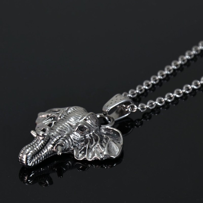 Edelstahl Halskette mit 3D Anhänger Elefantenkopf