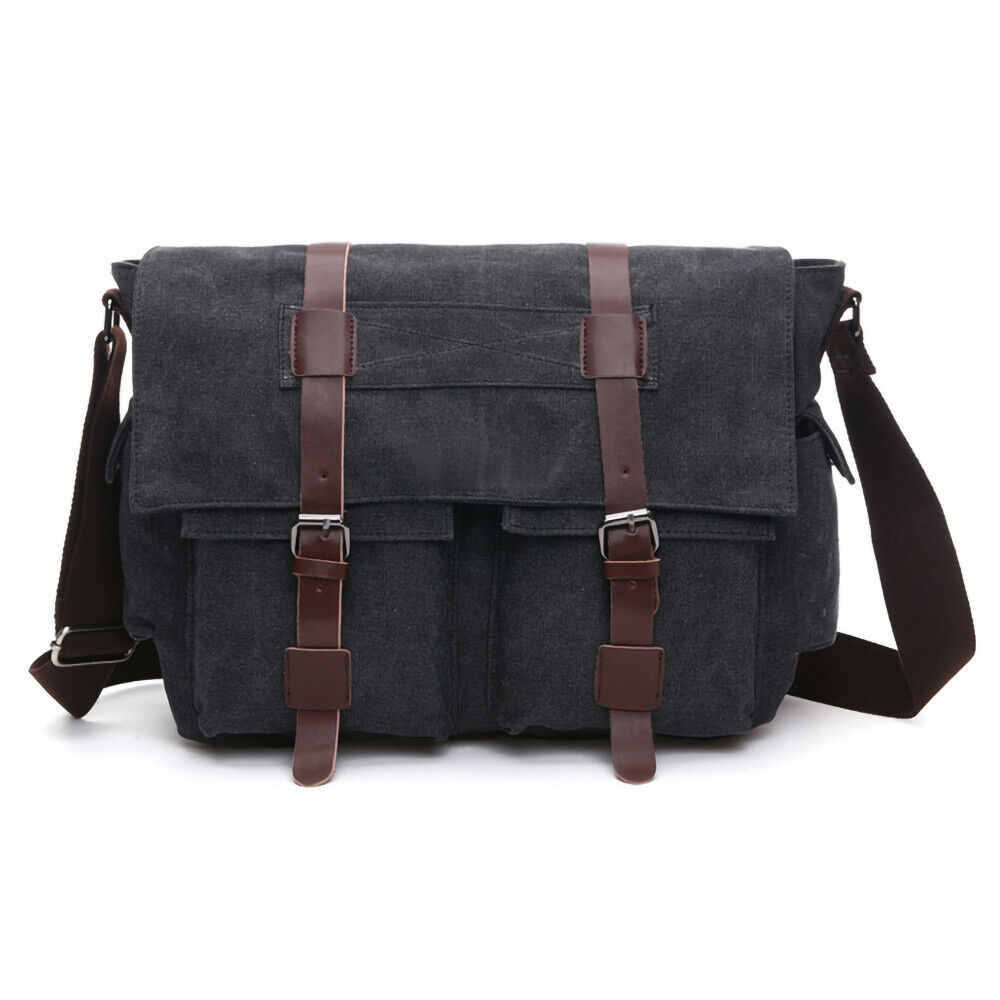 ODIXO Vintage Herren Umhängetasche Canvas Schulter Tasche Messenger Bag Tablet Fach Schwarz 58168-1