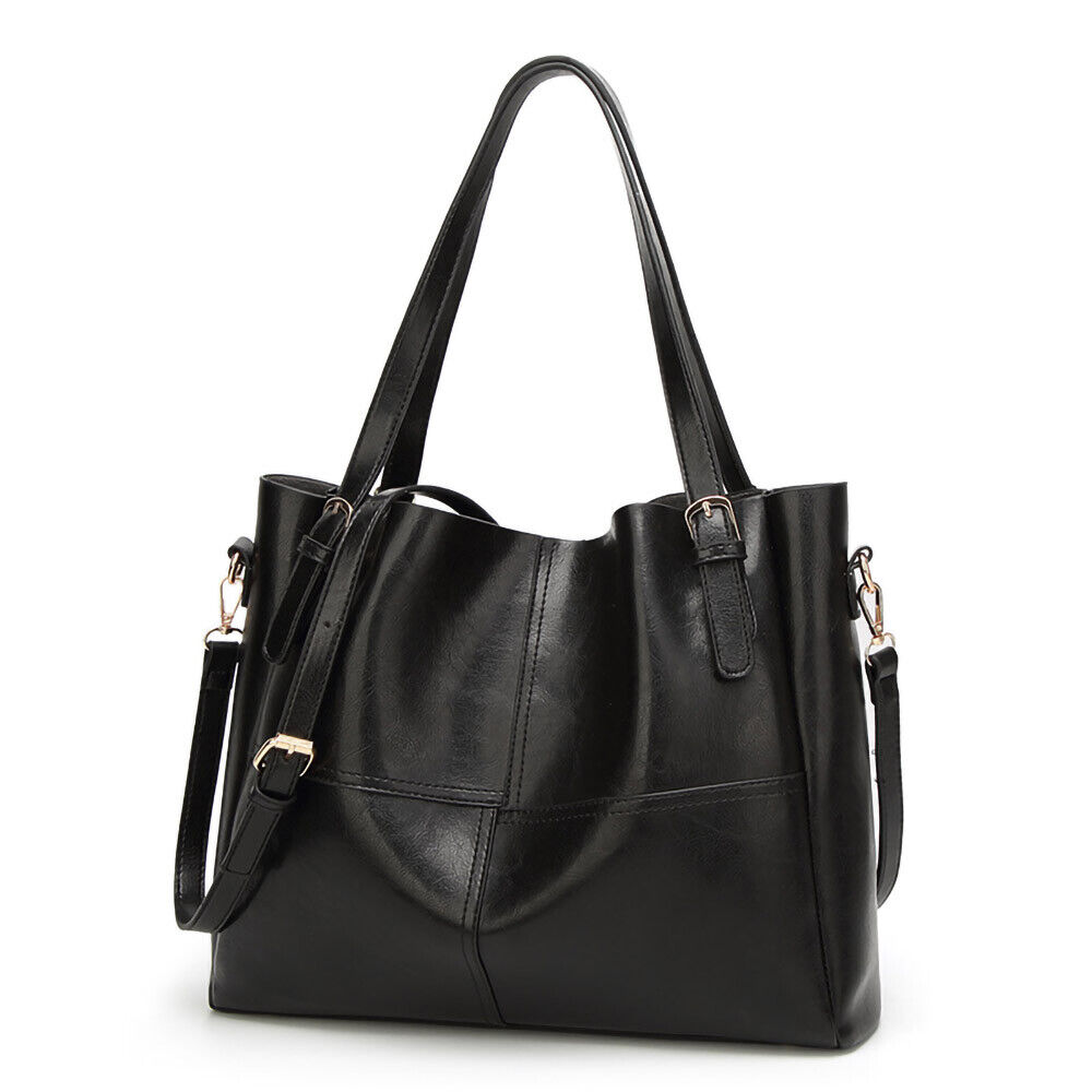 Damen Tagestasche Henkel Tasche Umhängetasche Schultertasche Leder Look Schwarz Damen Tagestasche Henkel Tasche Umhängetasche Schultertasche Leder Look Schwarz