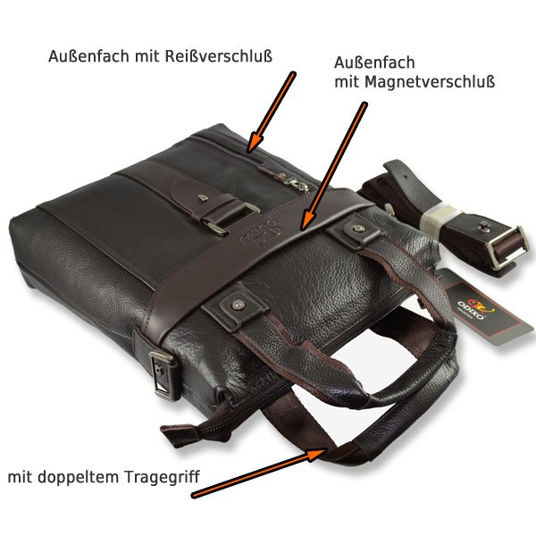 ODIXO Herren Umhängetasche Aktentasche Messenger Bag Echtleder Braun BM2821-2F