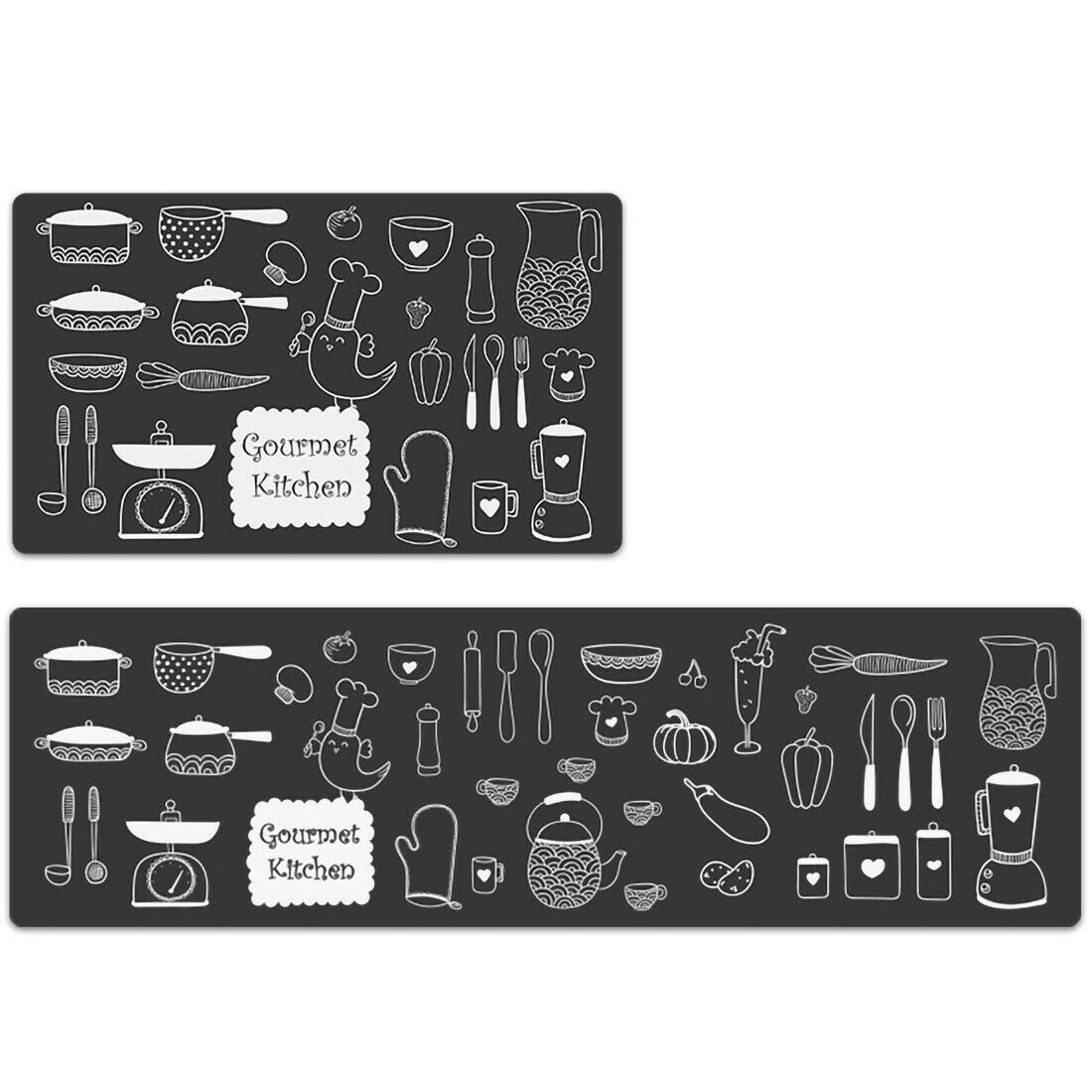 2er Set Premium Küche Wohnmatte Fußmatte Teppich Antirutsch Bad Wohnzimmer Matte Küche (Dunkel)