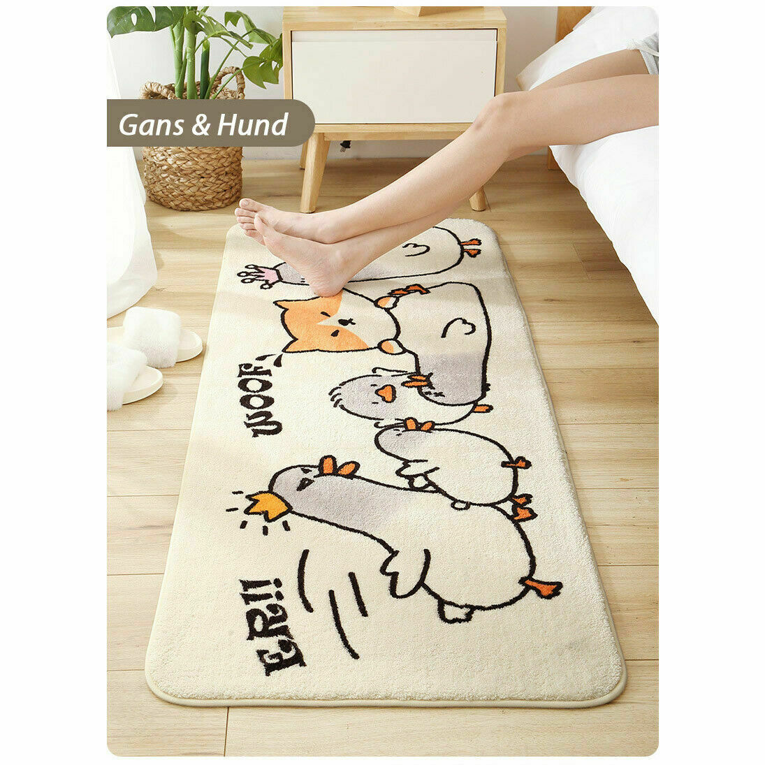 Bett Wohnmatte Fußmatte Teppich Anti Rutsch Kinder Wohn Schlafzimmer Gans & Hund 180 x 60 cm