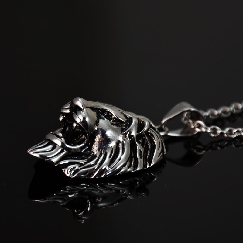 Edelstahl Halskette mit 3D Anhänger Löwenkopf