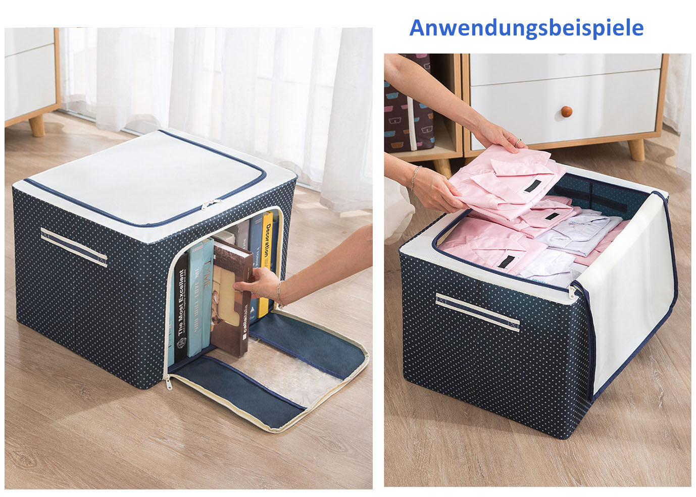 Faltbare Textilien Aufbewahrungsbox mit Griffen und Metallrahmen 24L Grau Faltbare Textilien Aufbewahrungsbox mit Griffen und Metallrahmen 24L Grau